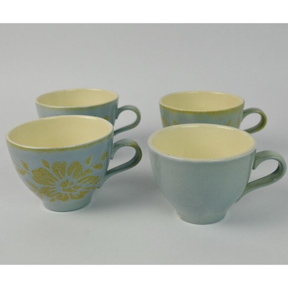 Red Wing Pottery Blue Brocade Mugs Lot of 4 READ - Picture 4 of 6